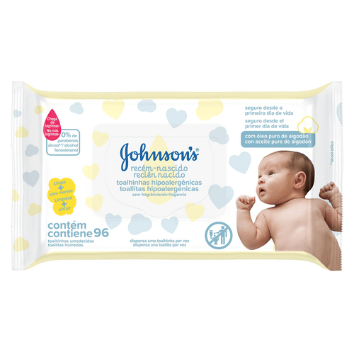 Toalha Umedecida Recém-Nascido sem Fragrância Johnson's Pacote 96 Unidades