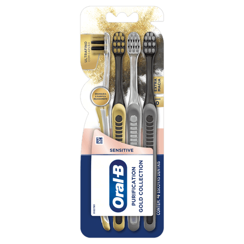 Escova Dental Purification Gold 4 Unidades Cerdas Extra Macias com Carvão Oral-B