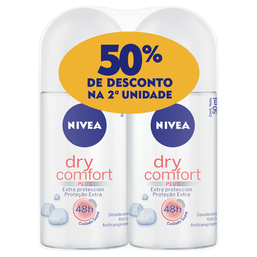 Desodorante Antitranspirante Roll-on Dry Comfort Feminino 2x50ml Nivea