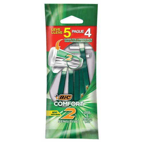 Aparelho Descartável de Barbear Comfort 2 Sensitive 5 un com 2 lâminas Aloe Vera Bic