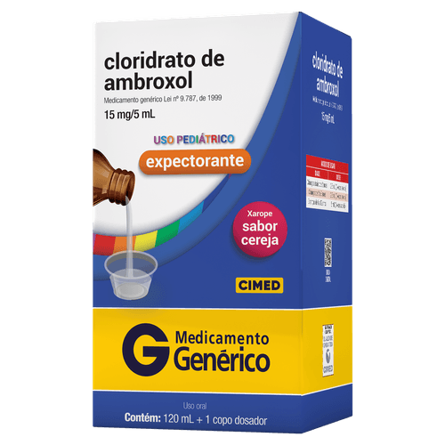 Cloridrato de Ambroxol 15mg/5ml - Xarope infantil - Genérico Cimed- 120ml