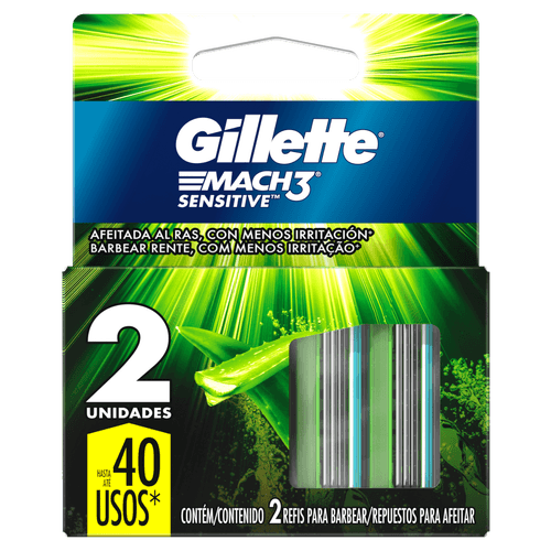 Carga para Aparelho de Barbear Mach3 Sensitive 2 Unidades Pele Sensível Gillette