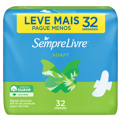 Absorvente com Abas Adapt Cobertura Suave 32 Unidades Sempre Livre