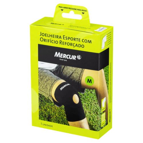 Joelheira Mercur Com Orificio Preta Médio Bc0037 - Mercur