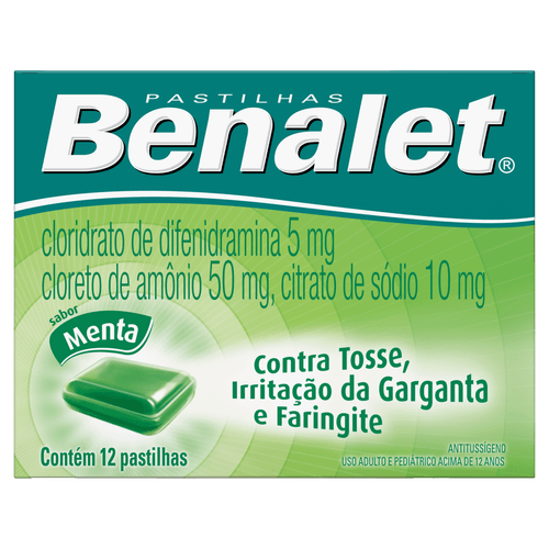 Pastilhas para Garganta Benalet Sabor Menta 12 unidades