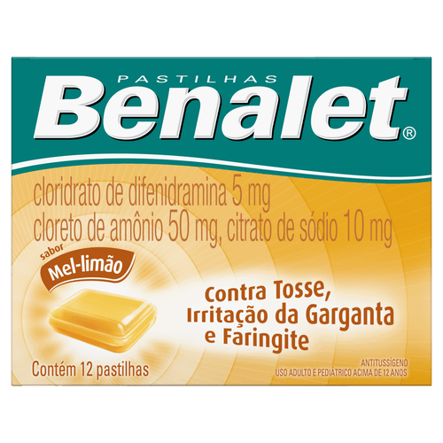Pastilhas para Garganta Benalet Sabor Mel Limão 12 Pastilhas