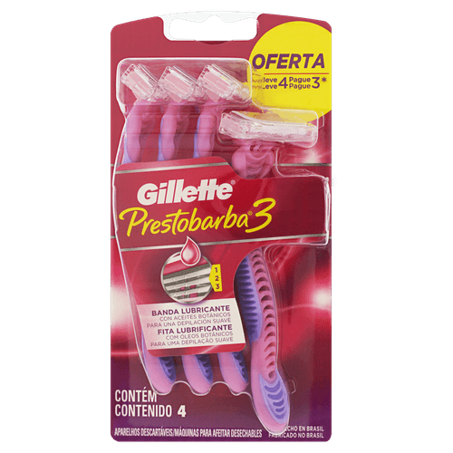 Kit Aparelho Barbear Descartável Prestobarba 3 Fem - Leve 4 Pague 3 - Gillette Prestob3