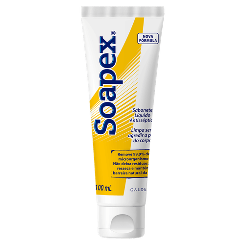 Soapex Sabonete Líquido Antisséptico 100ml Sem Fragrância para Mãos, Rosto e Corpo