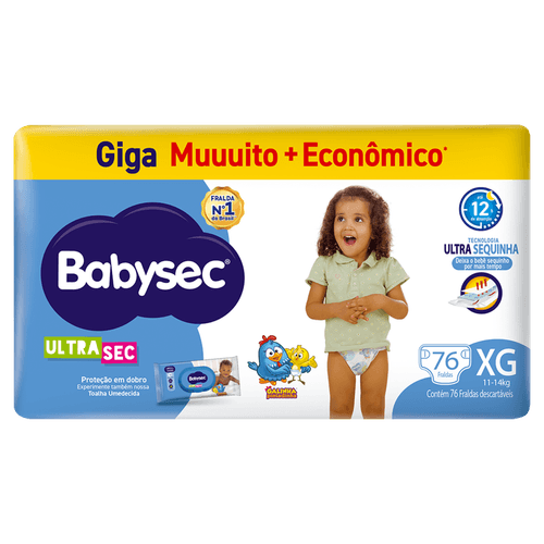 Babysec Fralda Descartável XG Ultrasec 11-14kg 76un Ultra Sequinah 12h Superabsorvente