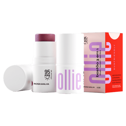 Bastão 3 em 1 FPS95 Rosa Malva Matte 4,5g Ollie — Blush Batom Sombra