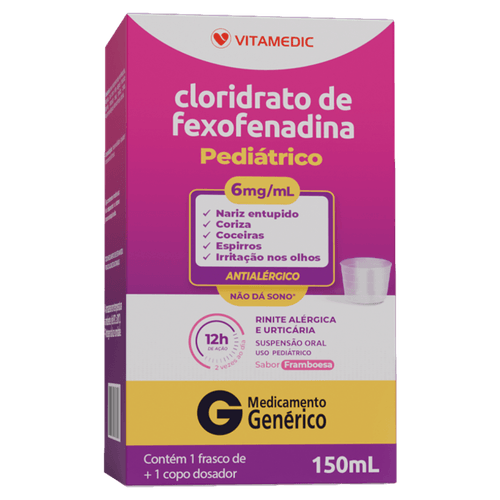 CLORIDRATO DE FEXOFENADINA Suspensão Oral 6mg/ml 150ml Framboesa Vitamedic