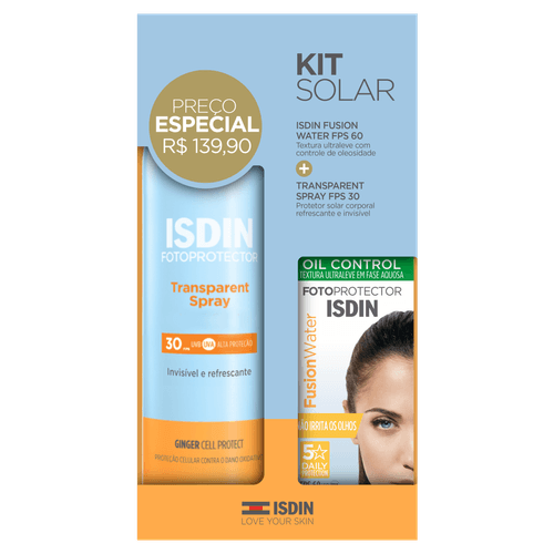 Isdin Kit Protetor Solar Facial Fusion Water FPS 60 50ml + Aerossol Corporal FPS 30 250ml