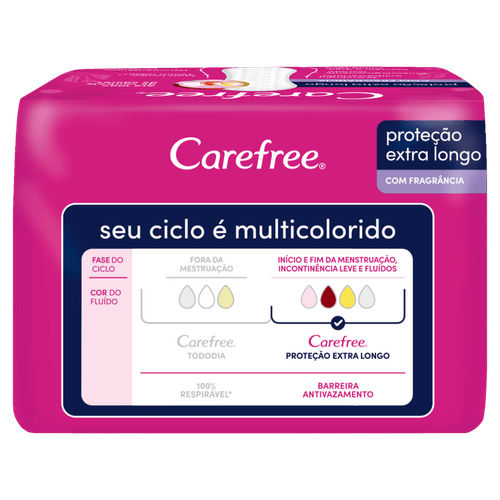 Protetor Diário Carefree Sem Abas Com Perfume Proteção Extra Longo - 15 Unidades