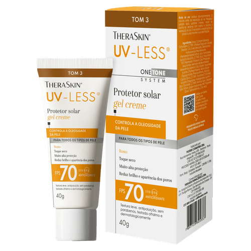 Theraskin Protetor Solar Facial Gel-Creme Toque Seco UV-Less FPS 70 Tom 3 40g