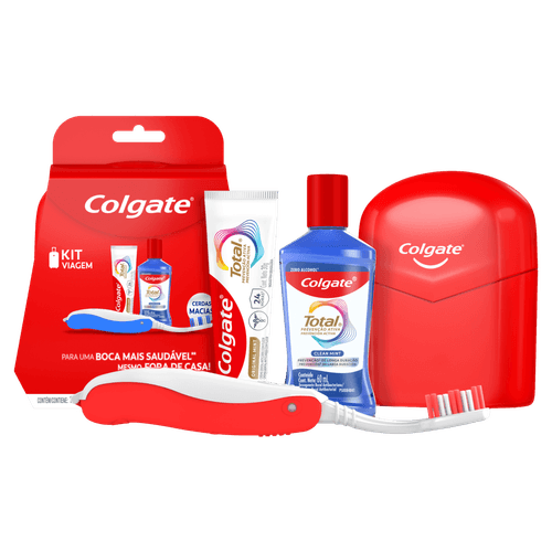 Kit Colgate Prevenção Ativa – Estojo + Creme Dental com Flúor + Enxaguante Bucal Sem Álcool + Escova Dental Macia