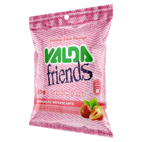 Pastilhas Valda Friends Morango Mentolado 25g Mentol e Eucaliptol sem Açúcar