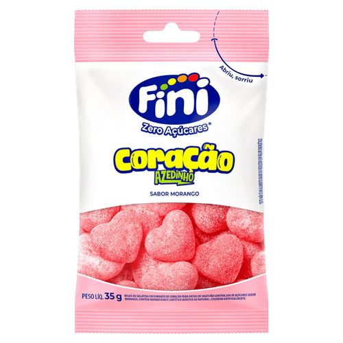 Bala de Gelatina Coração Azedinho 35g Morango Zero Açúcar Fini