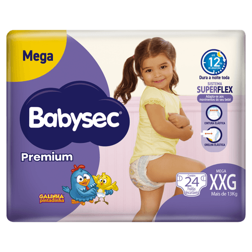 Fralda descartável infantil Premium XXG 24un Babysec Galinha Pintadinha - Proteção 12h