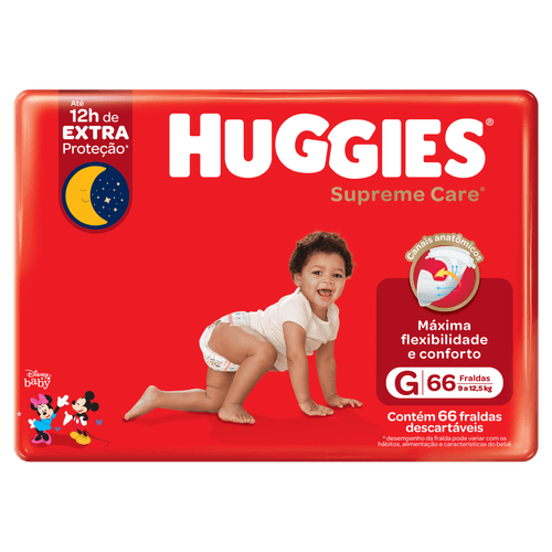Fralda Descartável Infantil Supreme Care G Diurna e Noturna 66 Unidades Huggies