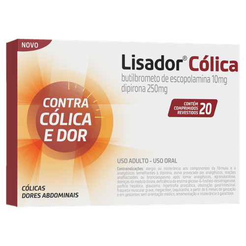 Lisador Cólica Butilbrometo de Escopolamina 10mg + Dipirona 250mg   20 Comprimidos