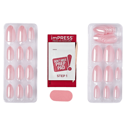 Unha Postiça Autocolante Rosa Claro Perolado Kiss New York - 30 Unidades