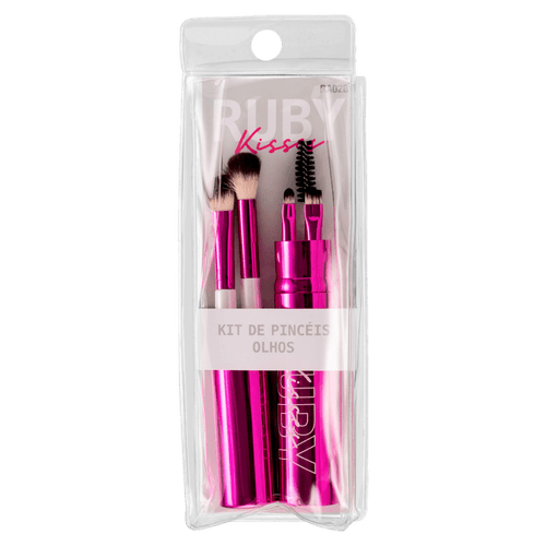 Kit 1 Porta-Pincéis + 4 Pincéis + 1 Escova para Sobrancelhas Ruby Kisses