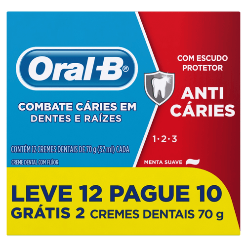 Pack Creme Dental Menta Suave Oral-B 1-2-3 Caixa 70g Cada Leve 12 Pague 10 Unidades