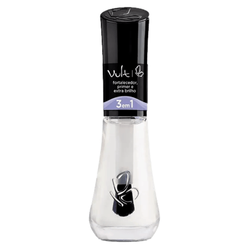 Base para Unhas 3 em 1 Fortalecedora Extra Brilho Incolor 8ml Vult