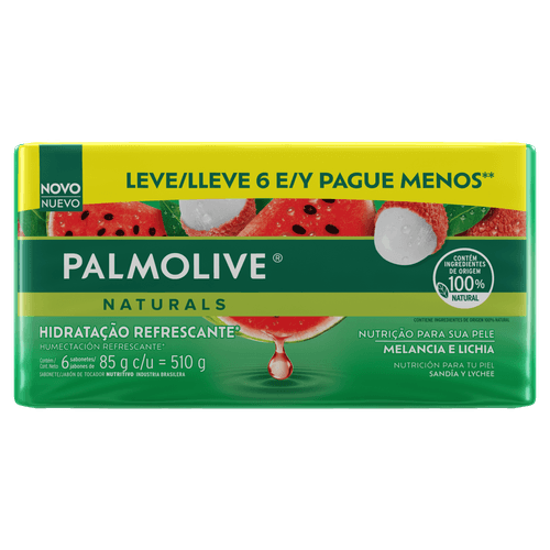 Pack Sabonete Palmolive Naturals Hidratação Refrescante Melancia e Lichia -  6 unidades de 85g