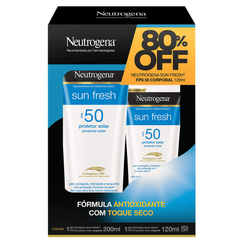 Kit Protetor Solar Neutrogena Sun Fresh Toque Seco FPS 50 200ml + FPS 50 120ml