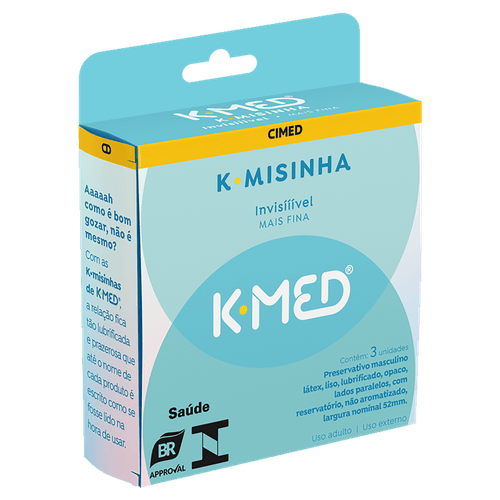 Preservativo Masculino Lubrificado Invisível K-Misinha K-Med - 3 Unidades