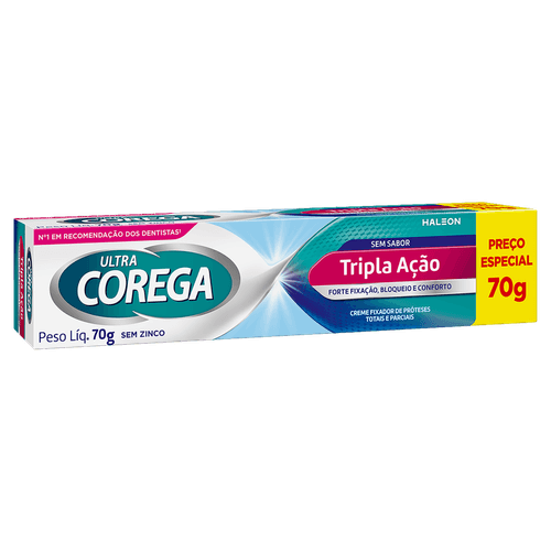 Creme Fixador de Próteses Ultra Tripla Ação 70g Sem Sabor Corega