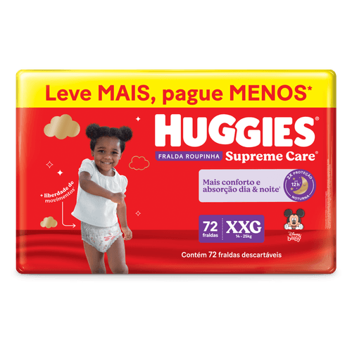 Fralda Roupinha descartável infantil Supreme Care XXG Dia e Noite 72 Unidades Kimberly