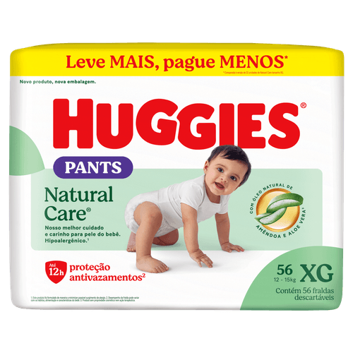 Fralda Descartável Infantil Pants Natural Care XG Diurna 56 Unidades Kimberly