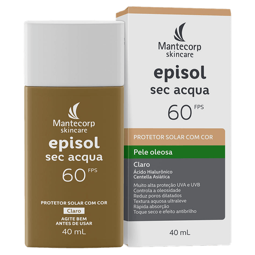 Protetor Solar Facial Episol Sec Acqua 60FPS com Cor Claro Mantecorp - 40ml