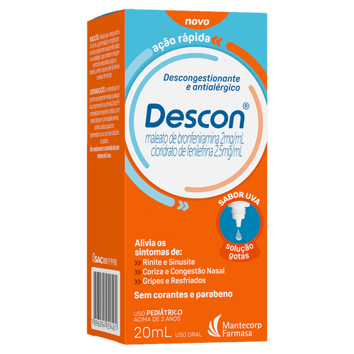 Descon Maleato de Bronfeniramina e Cloridrato de Fenilefrina 2mg/ml Solução Gotas 20ml