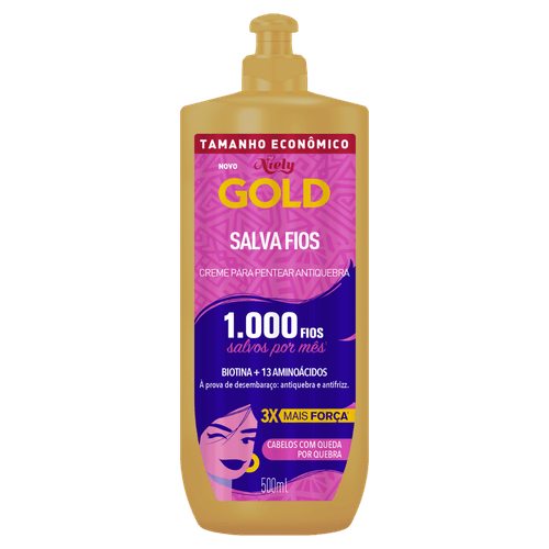 Creme para Pentear Antiquebra Niely Gold Salva Fios 500ml para Cabelos Quebradiços