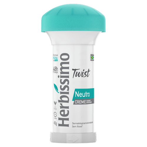 Desodorante Creme Neutro Twist 45g com Glicerina e Óleo de Girassol Herbíssimo