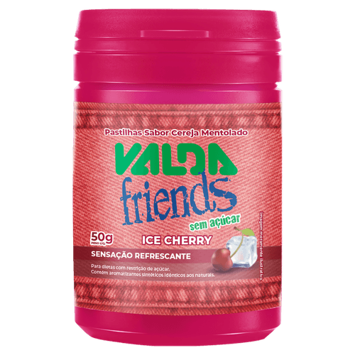 Pastilha Ice Cherry Cereja Mentolada 50g Xilitol Sem Açúcar Valda Friends