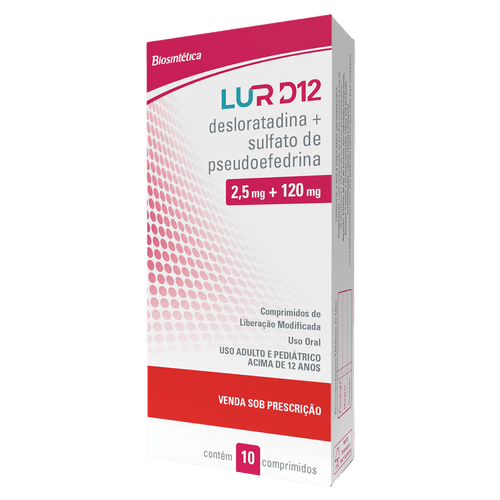 Lur D12 Desloratadina 2,5mg + Sulfato de Pseudoefedrina 120mg 10 comprimidos
