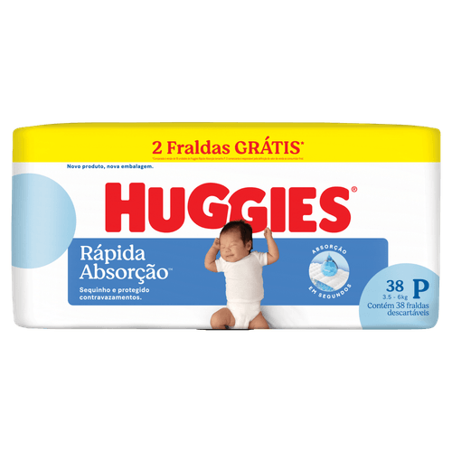 Huggies Fralda Descartável Recém-Nascido Tripla Proteção P 38un Xtra-Protect 12h