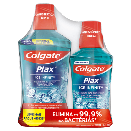 Enxaguante Bucal Plax Ice Infinity 500ml+250ml Sem Álcool Triclosan e Flúor Colgate
