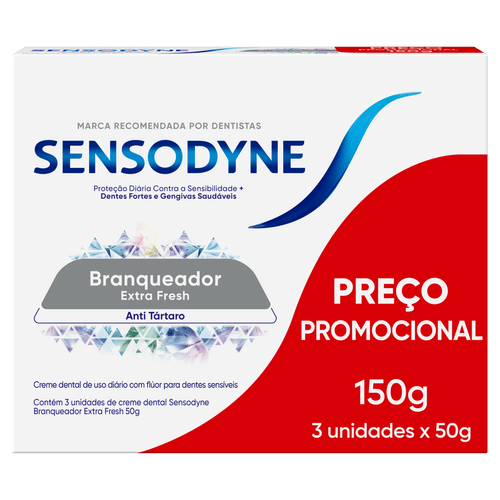 Pack Creme Dental Branqueador Extra Fresh Sensodyne Caixa 150g Leve 3 Pague 2 Unidades