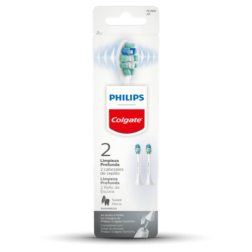 Refil Escova Dental Elétrica Suave Limpeza Profunda 2 Unidades Colgate compatível Philips