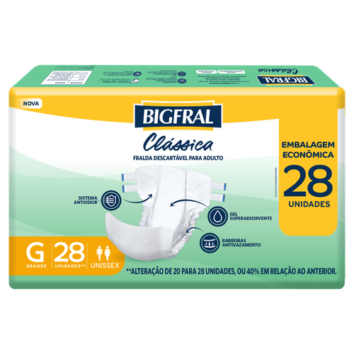 Fralda Descartável Adulto Bigfral Clássica G Pacote - 28 Unidades