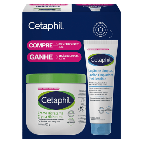 Kit Creme Hidratante Cetaphil 453g e Loção de Limpeza 100ml Peles Secas