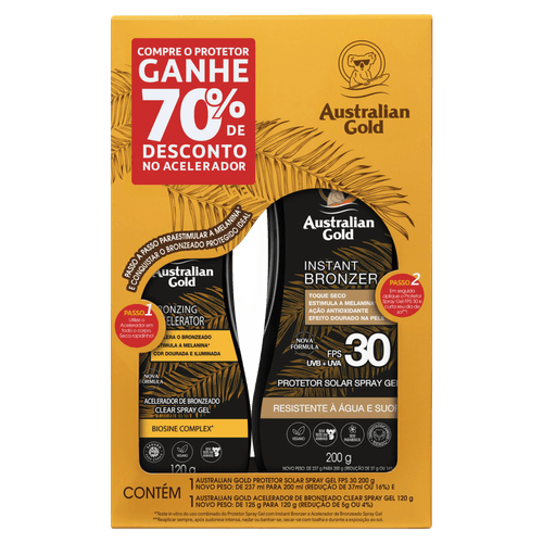 Kit Protetor Solar FPS 30 200ml + Acelerador Bronzeado 120g Australian Gold
