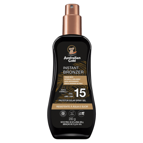 Protetor Solar Spray Australian Gold Instant Bronzer FPS 15 200g