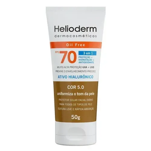 Protetor Solar Facial Helioderm FPS70 Oil Free Cor 5.0 - 50g